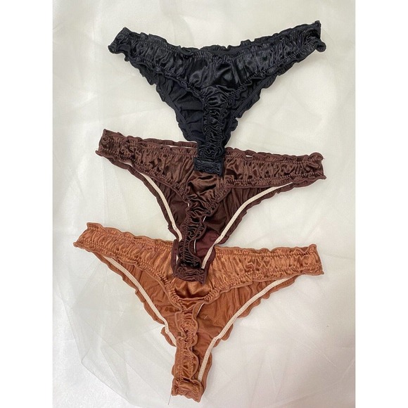 Women’s Vintage Style Sexy Ruffle Satin String Thong Medium 3 Pack NEW - Picture 3 of 4